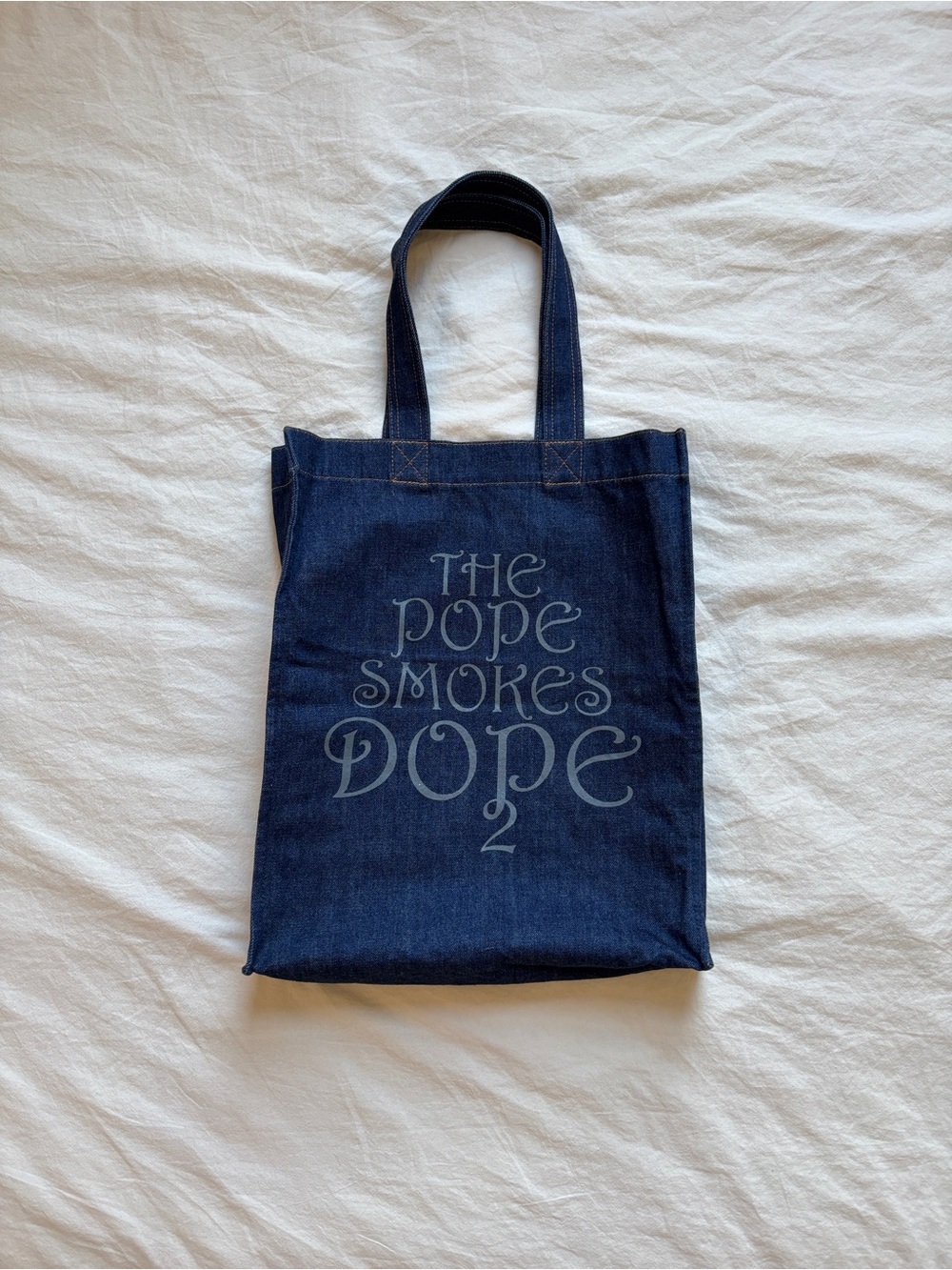 A.P.C. Blue Indigo Denim Tote with Graphic Text Large